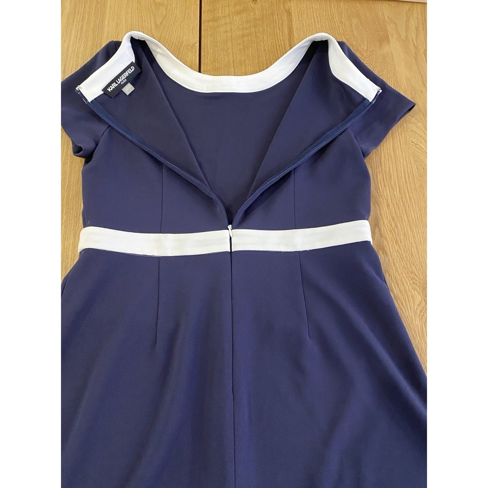 Karl Lagerfeld Paris Navy Blue White shift Dress Sz 8 50's Style Audrey Hepburn - Picture 11 of 13